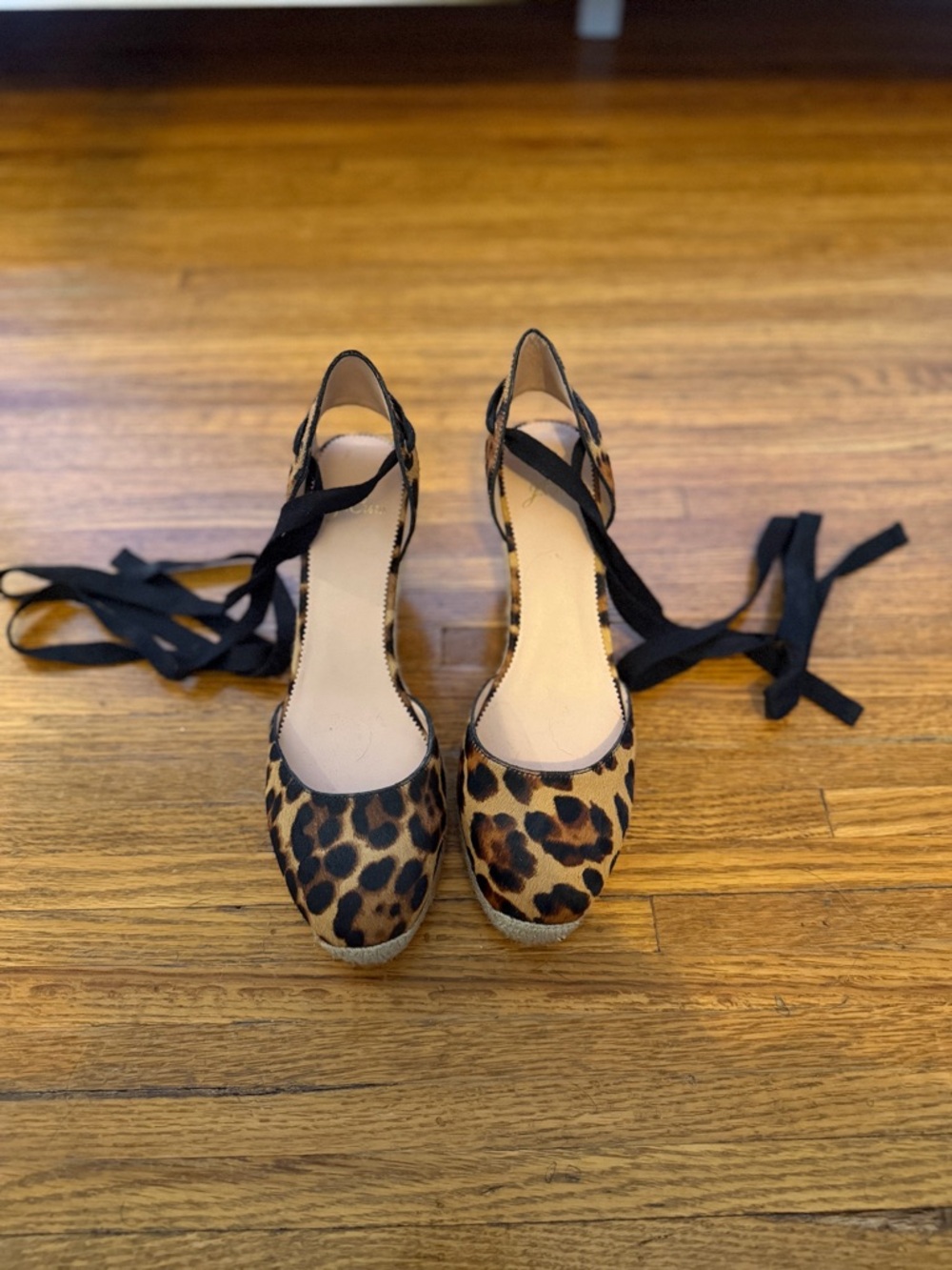 Brand New Never Worn Leopard Print Ankle-Tie Espadrille Wedges - Women